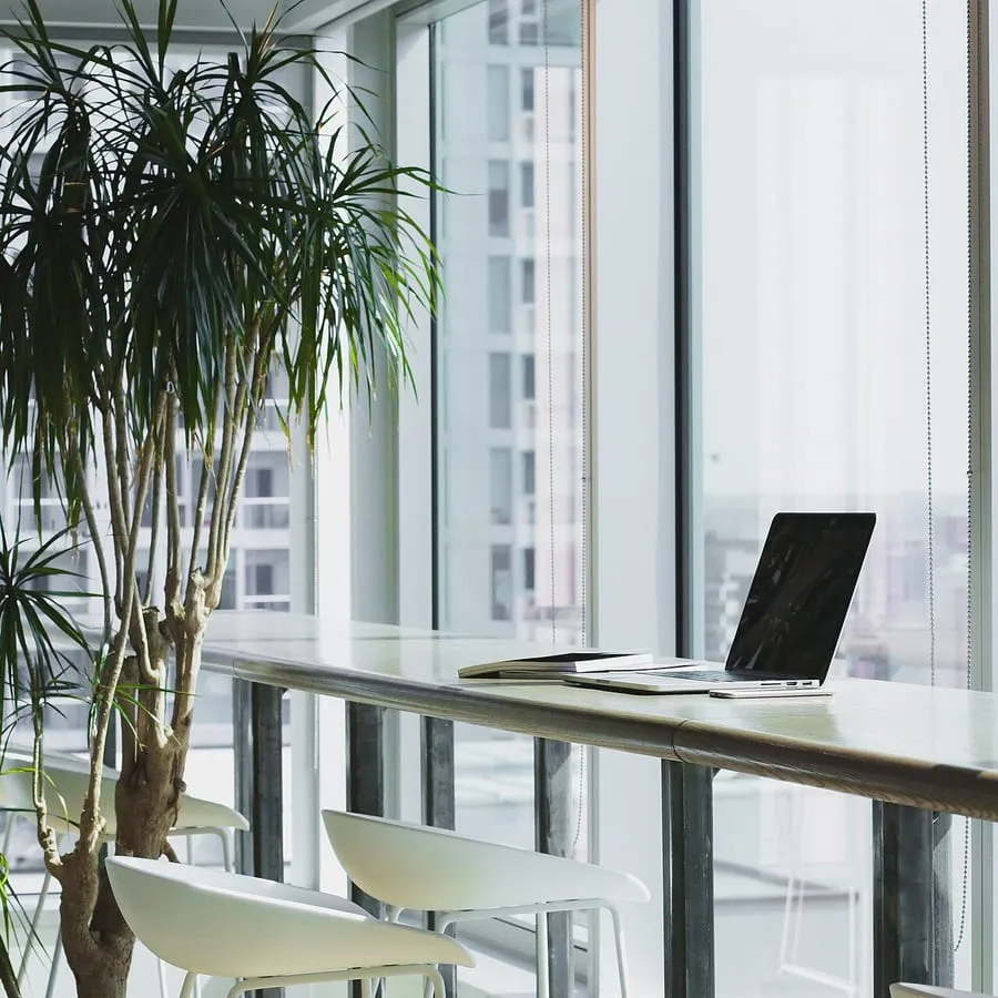 A modern office with a city view
